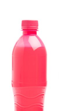 plastic bottle of raspberry drink isolated on white background