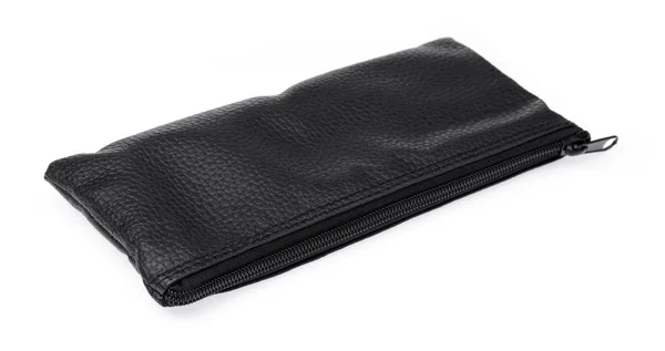 Černá kožená peněženka izolované na bílém pozadí — Stock fotografie