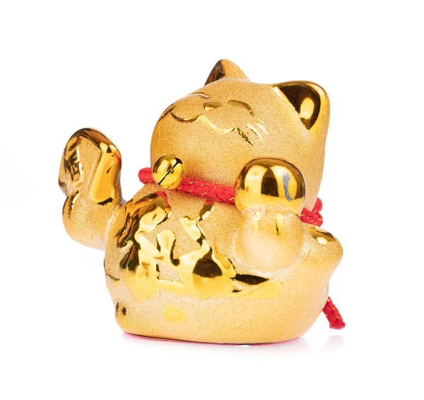 figurine golden cat brings good luck isolated on white backgroun