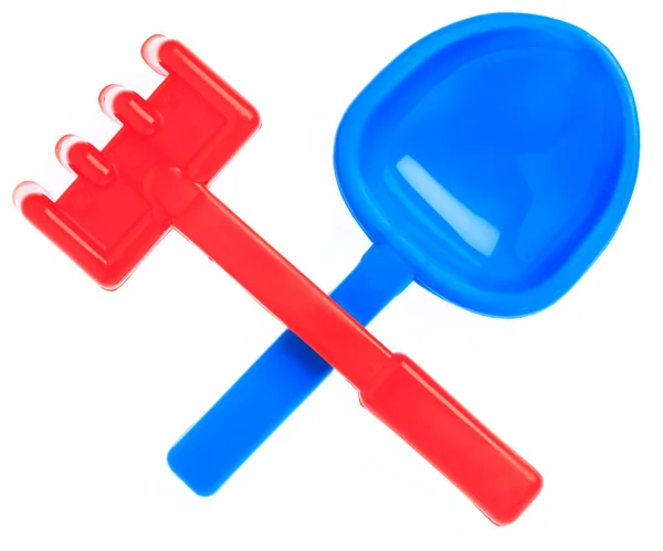 Блакитна мотузка і червона лопата для іграшки ізольовані на білому тлі . — стокове фото