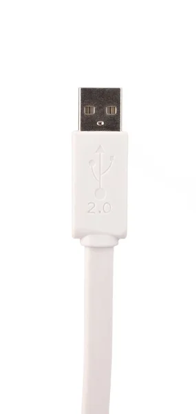 Cabos USB brancos 2.0 plano sobre fundo branco — Fotografia de Stock