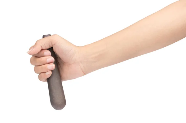 Mão segurando pilão isolado no fundo branco — Fotografia de Stock