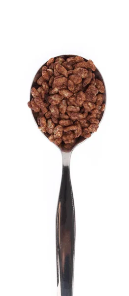 Schokolade Müsli in Löffel isoliert auf weißem Hintergrund — Stockfoto