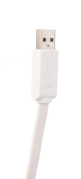 Weiße USB-Kabel 2.0 flach isoliert auf weißem Hintergrund — Stockfoto