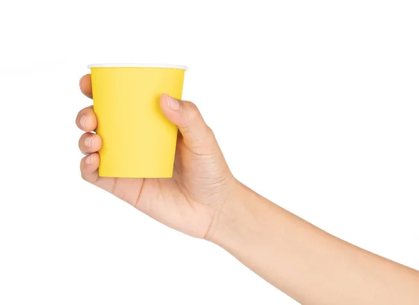 Hand holding Paper cup isolated on white background — Stock Photo, Image