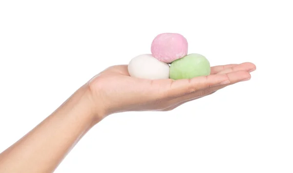 Hand holding Daifuku cake isolated on white background — Stockfoto