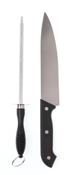 Metalowy zgrzyt i nóż izolowane na białym tle — Zdjęcie stockowe
