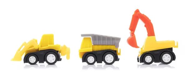 Conjunto de caminhão de lixo de brinquedo com trator isolado em um backg branco — Fotografia de Stock