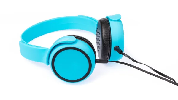 Fones de ouvido azuis isolados no fundo branco — Fotografia de Stock