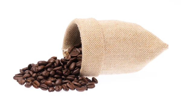 Sack of roasted coffee beans isolated on white background — Stock Photo, Image