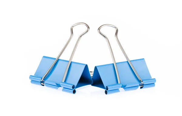 Blue binder clips isolated on white background — Stock Photo, Image