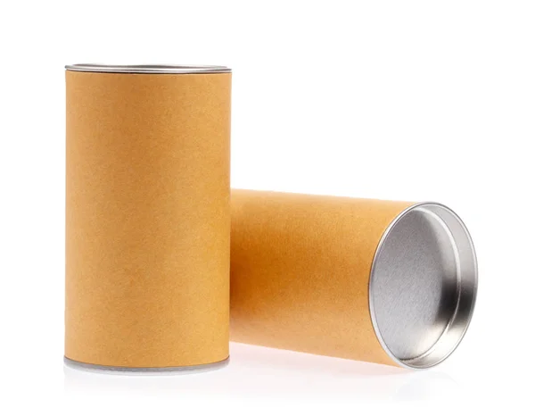 Μπορεί κουτί δοχείο καφέ σωλήνα συσκευασία απομονώνονται σε λευκό φόντο — Φωτογραφία Αρχείου