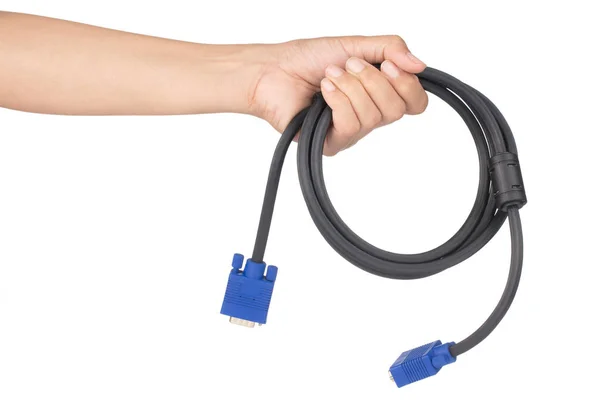 Hand Holding Vga Tech Input Cable Connector Isolated White Background — ストック写真