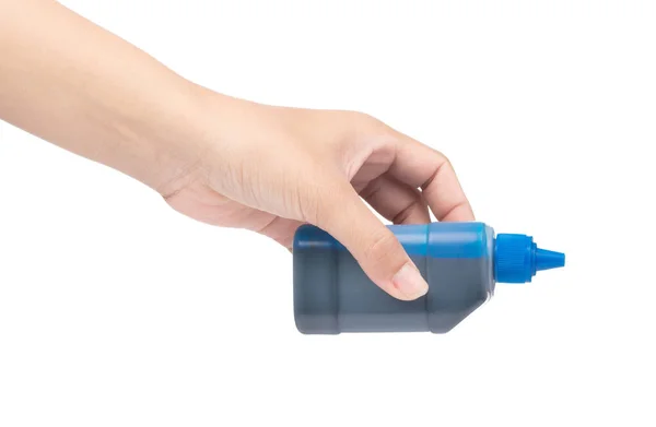 Hand holding Ink Bottle for Printer isolated on White Background — ストック写真