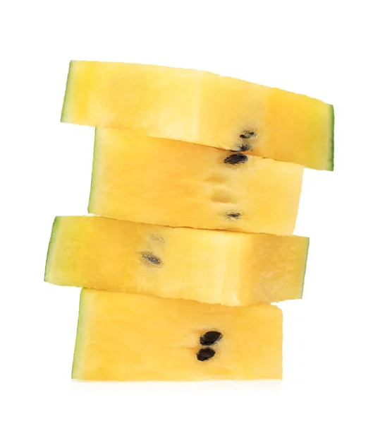 Fatia de melancia amarela isolada no fundo branco — Fotografia de Stock