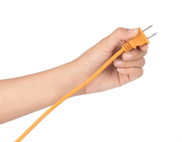 Handgreep elektrische stekker en elektrische snoer geïsoleerd op whi — Stockfoto