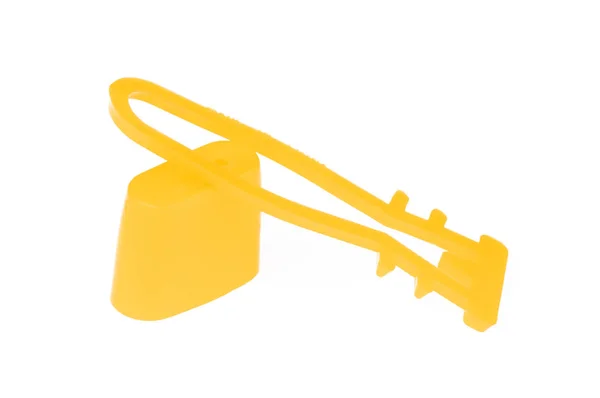 Yellow Plastic lock for mesh sack isolated on white background. — Stock Photo, Image
