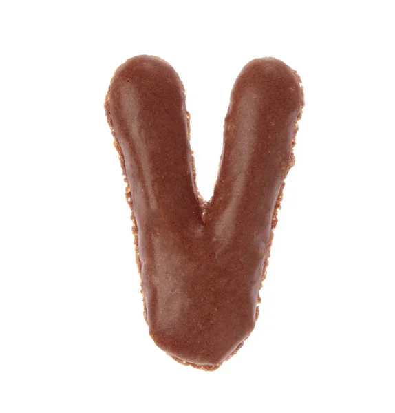 Pyszne alfabet litera V cookie izolowane na białym tle — Zdjęcie stockowe