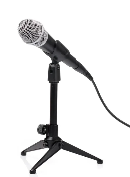 Micrófono y soporte aislados sobre fondo blanco — Foto de Stock