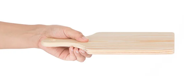 Tabla de corte de paleta de mano aislada sobre fondo blanco — Foto de Stock