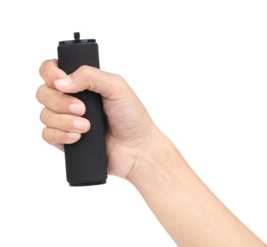 hand holding grip for camera or handles camera isolated on white