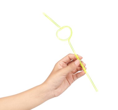 hand holding a straw isolated on white background