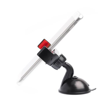 Smartphone on tripod isolated on white background.