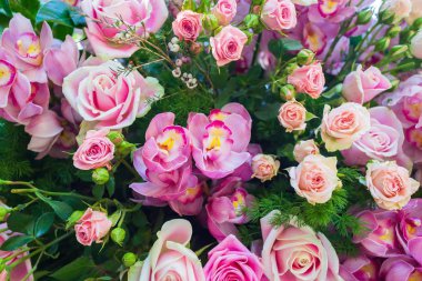 Beautiful rose backdrop flowers decoration ready for wedding cer