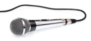 Silver handheld ball head microphone isolated on white backgroun