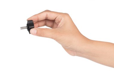 Hand holding Adjusting nut Plastic Head Handle nuts isolated on 