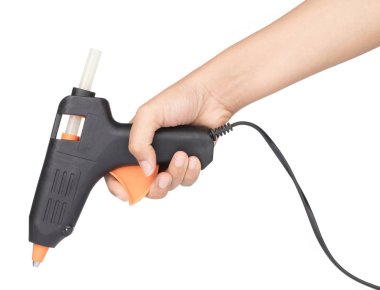 hand holding Orange of Gun electric solder for soldering electro