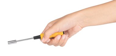 hand holding Nut Drivers isolated on a white background.