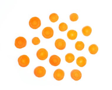 Fresh baby carrot and cut pieces isolated on white background