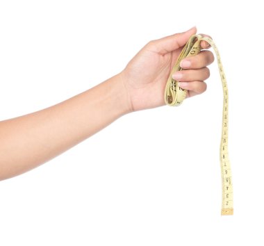 hand holding Measuring tape of the tailor for design isolated on