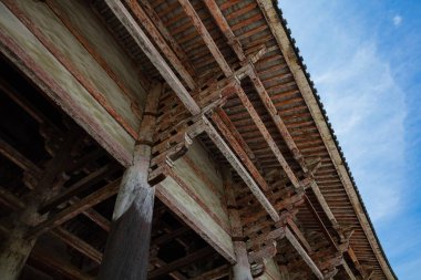 close up of old roof wooden in Todaiji Temple in Nara,japan.