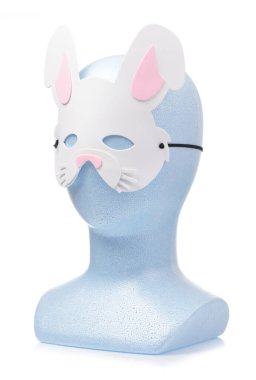 animal carnival mask with mannequin head isolated on white backg