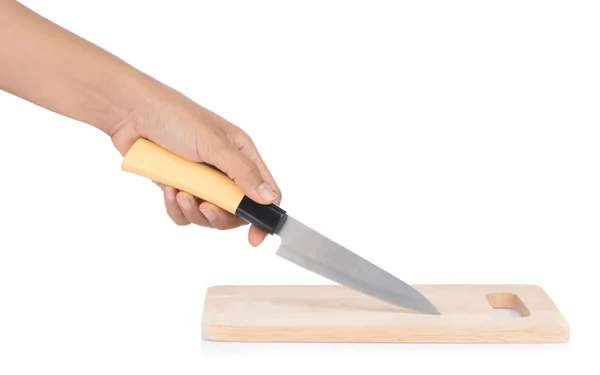 Hand Holding Knife Kitchen Isolated White Background — ストック写真