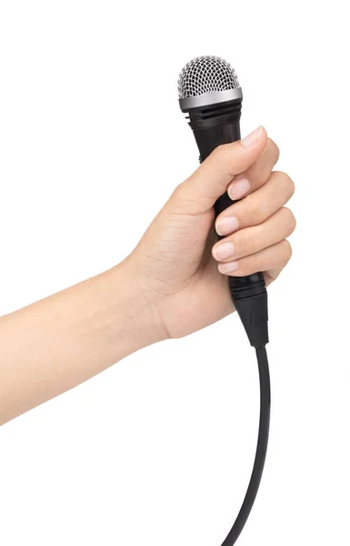 Hand holding Microphone isolated on white background — Stock Photo, Image