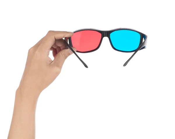 Hand hält 3D-Brille isoliert auf weißem Hintergrund — Stockfoto