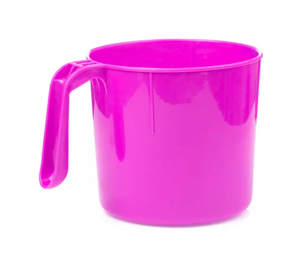 Różowa plastikowa miska izolowana na białym tle — Zdjęcie stockowe