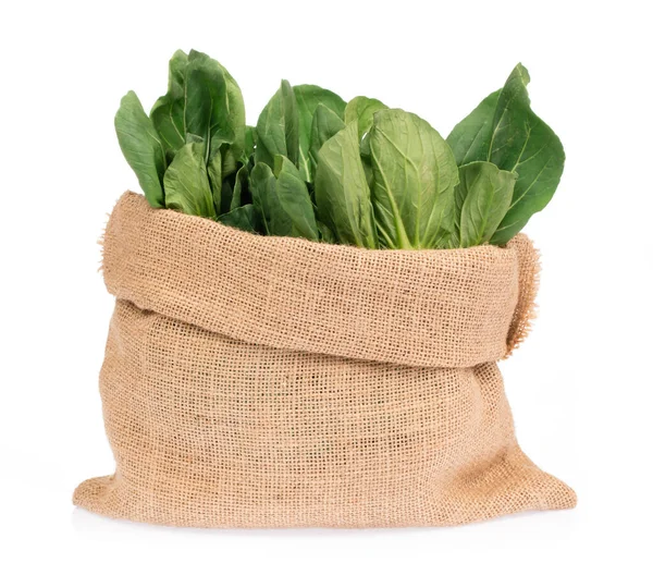 Beyaz arka planda izole edilmiş bir çuval Çin lahanası.