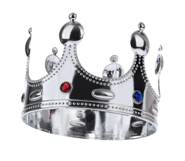 Silver Crown z klejnotem izolowane na białym tle — Zdjęcie stockowe