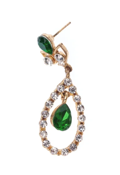 Emerald of earrings inlaid with gemstones isolated on white back — 스톡 사진