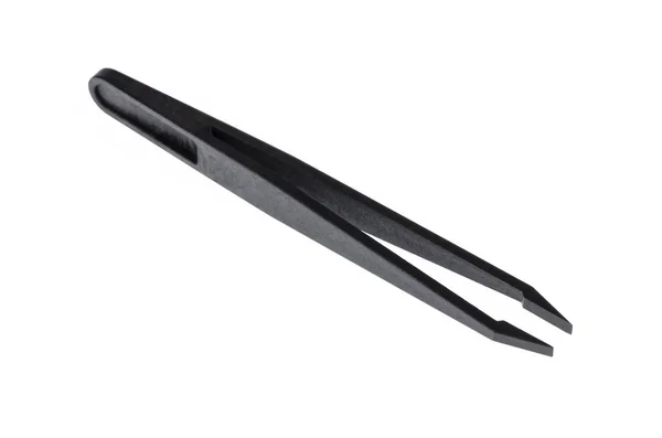 Black anti-static tweezers with flat straight tips isolated on w — Stock Photo, Image