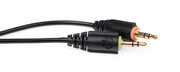 Audio jack met kabel geïsoleerd op witte achtergrond. — Stockfoto