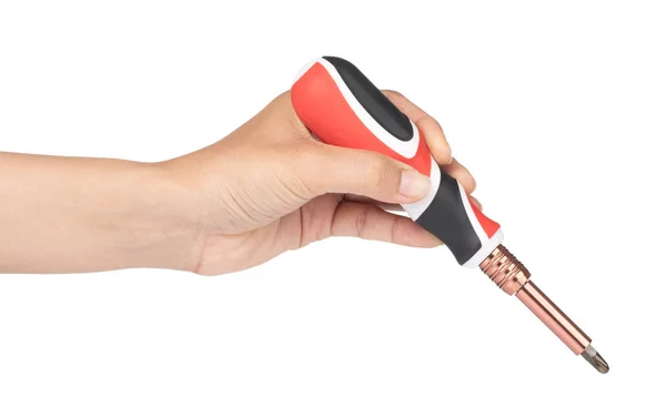 Hand holding Screwdriver with Interchangeable Nozzles isolated o — 스톡 사진