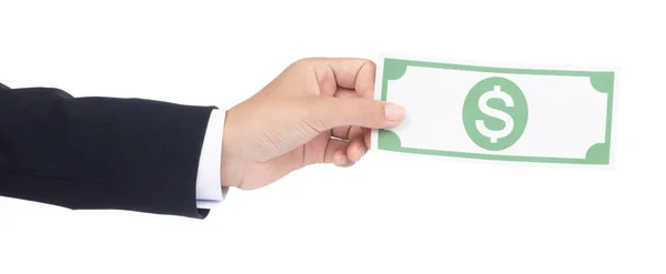 Podnikatel drží peníze Hotovost Dolary v rukou izolovaných na whit — Stock fotografie