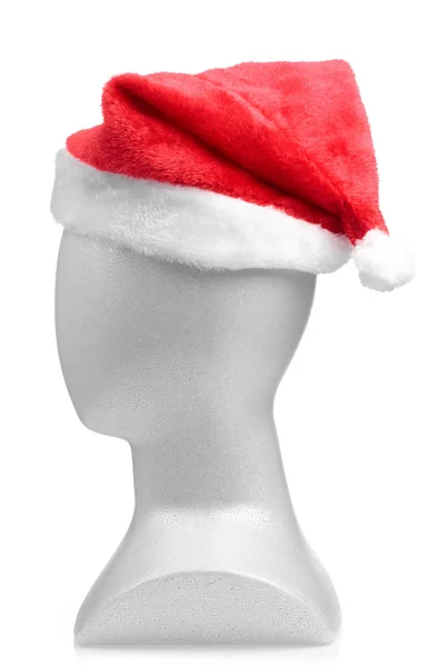 Modeling head with santa claus hat isolated on white background — Stock Photo, Image