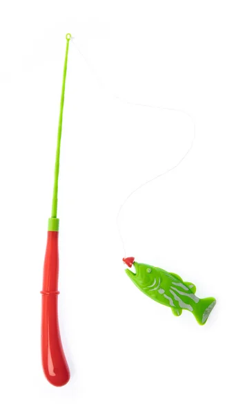 Toy plastic fishing rod isolated on white background — Stockfoto