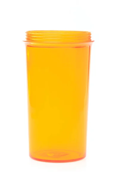 Vide tasse en plastique orange isolé sur fond blanc — Photo